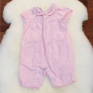 Charming Vintage Pink Gingham Checkered Romper w/Embroidery